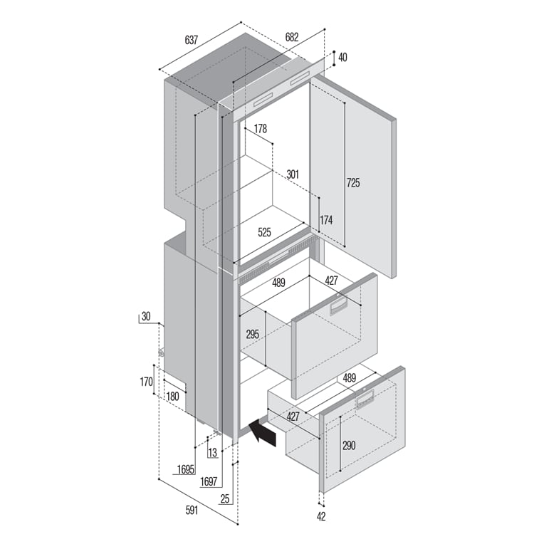 Vitrifrigo DW360 OCX2 DTX 360 Litre Fridge Freezer 051397 - DC Fridge